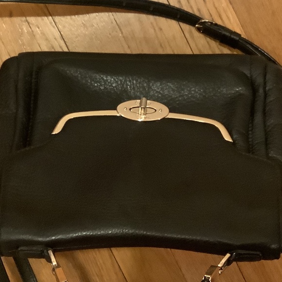 COACH Top Handle Satchel Crossbody Black Leather with Royal Blue Interior - Picture 13 of 13